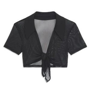 WEWOREWHAT POWER MESH TIE-FRONT TOP